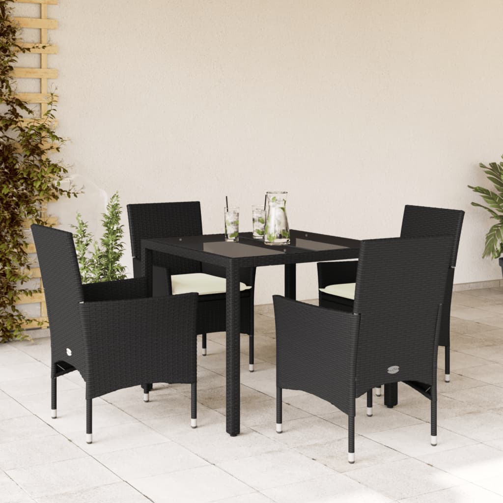 Set Da Pranzo Da Giardino Con Cuscini 5 Pz Polyrattan E Vetro
