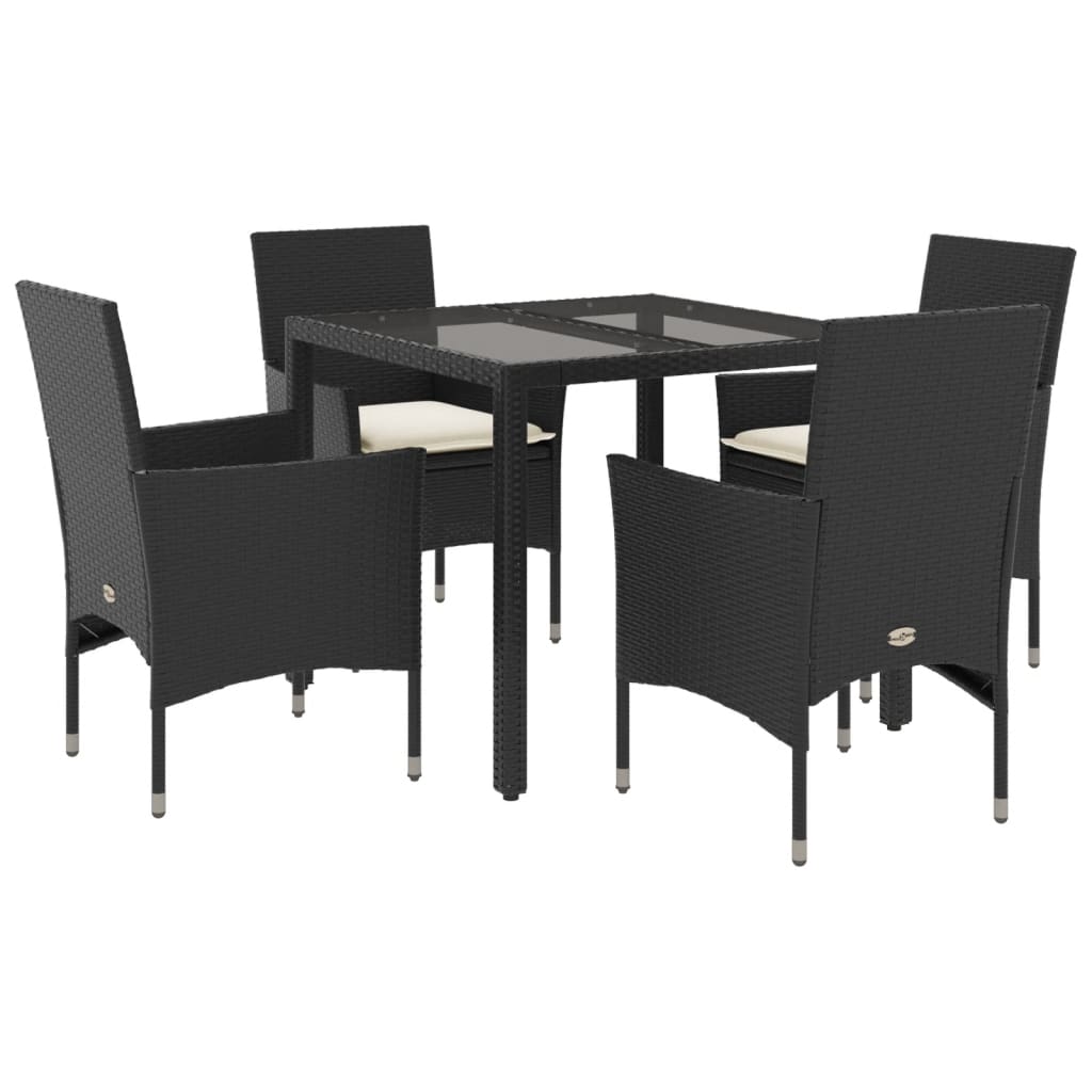 Set Da Pranzo Da Giardino Con Cuscini 5 Pz Polyrattan E Vetro - Image 2
