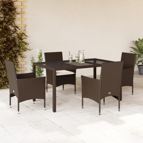 Set Da Pranzo Da Giardino 5pz Con Cuscini Polyrattan E Vetro