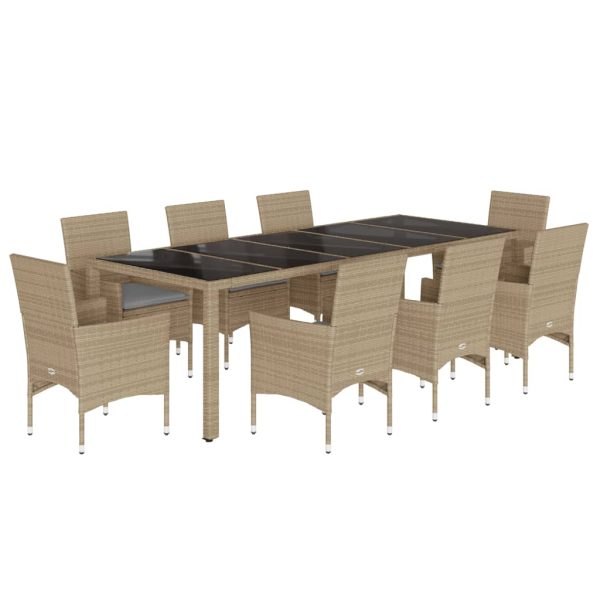 Set Da Pranzo Da Giardino 9 Pz Con Cuscini Polyrattan E Vetro - Image 2