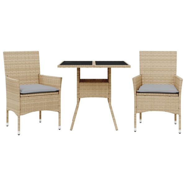 Set Da Pranzo Da Giardino 3 Pz Con Cuscini Polyrattan E Vetro - Image 2