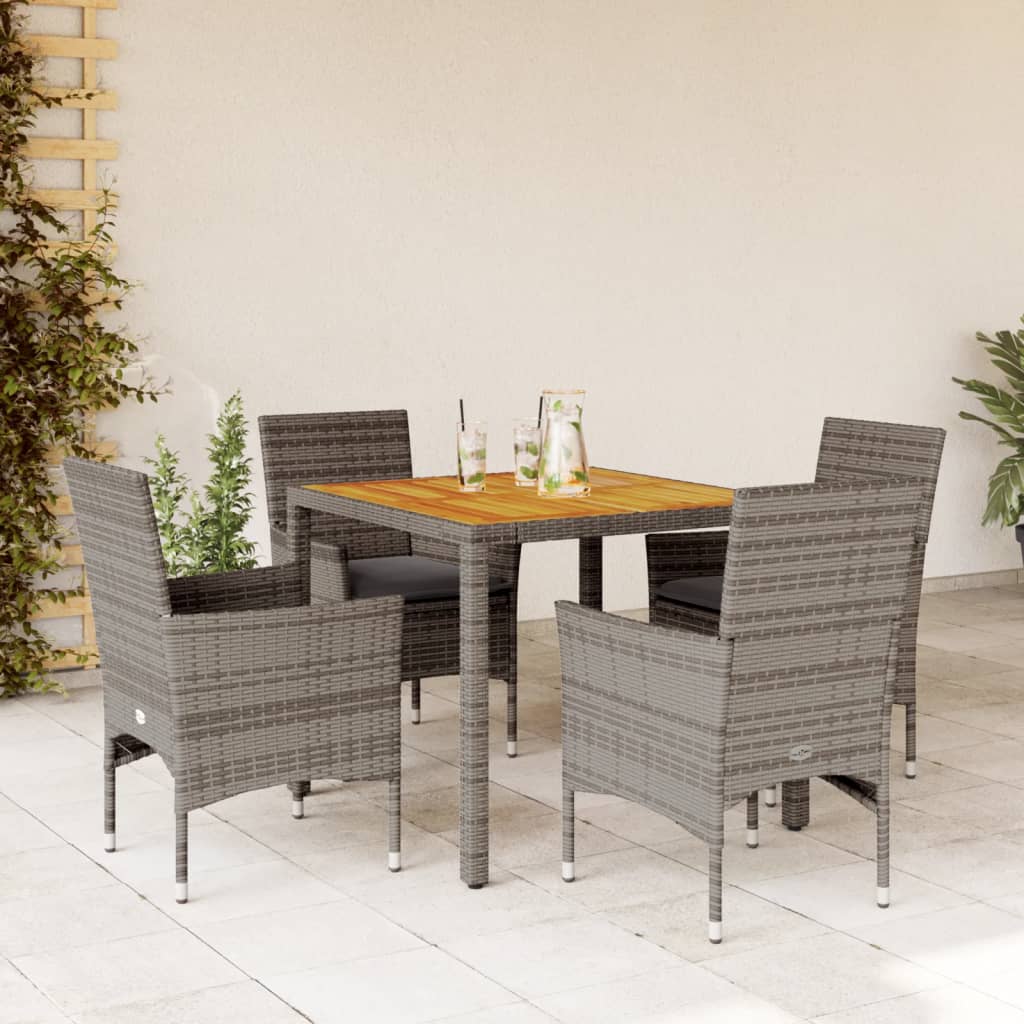 Set Pranzo Giardino 5 Pz Con Cuscini Grigio Polyrattan Acacia