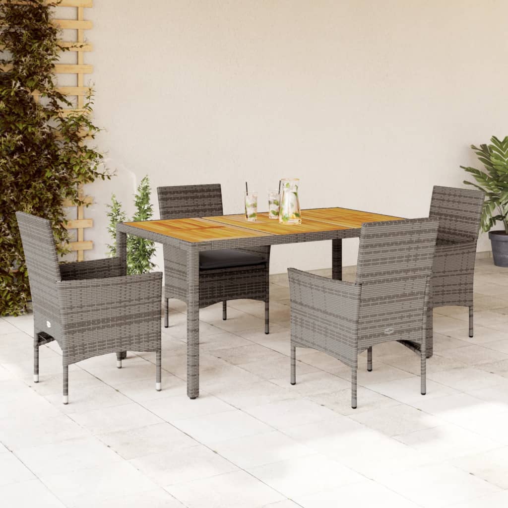 Set Pranzo Giardino 5 Pz Con Cuscini Grigio Polyrattan Acacia