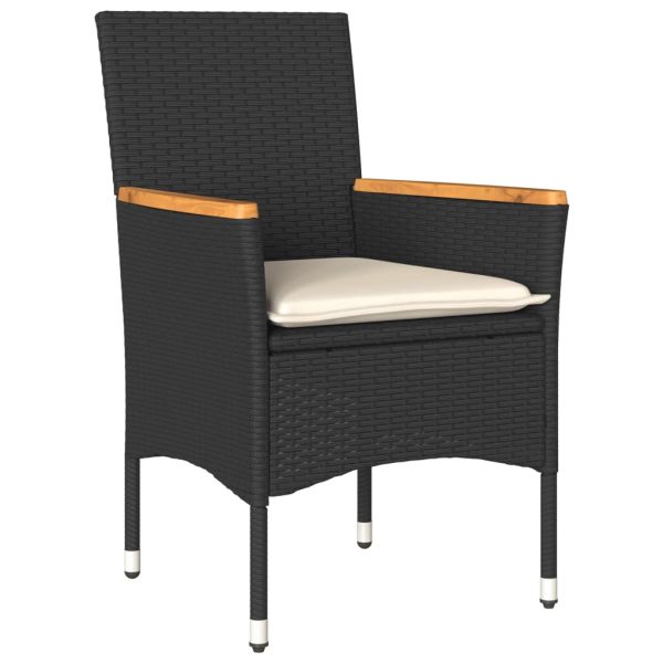 Set Pranzo Da Giardino 3 Pz Con Cuscini Nero Polyrattan Acacia - Image 3