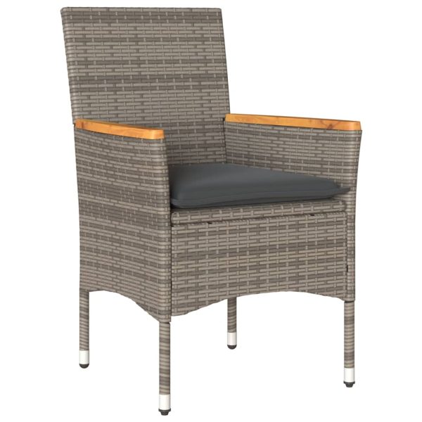 Set Pranzo Da Giardino 3pz Con Cuscini Polyrattan Acacia Grigio - Image 3