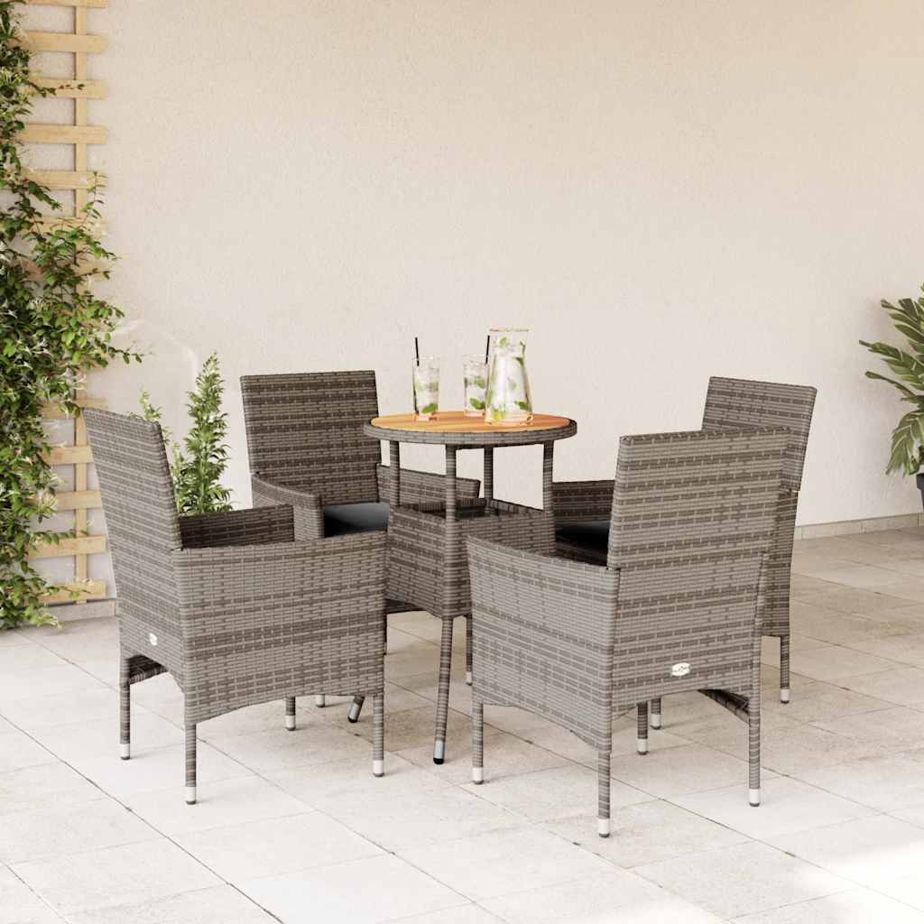 Set Pranzo Giardino 5 Pz Con Cuscini Grigio Polyrattan Acacia