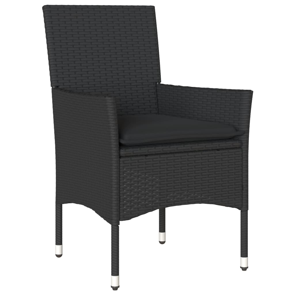 Set Da Bistrò 3 Pz Con Cuscini Nero Polyrattan E Vetro - Image 3
