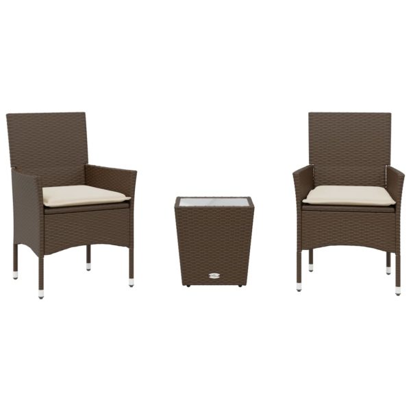 Set Bistrò 3 Pz Con Cuscini Marrone Polyrattan E Vetro - Image 2