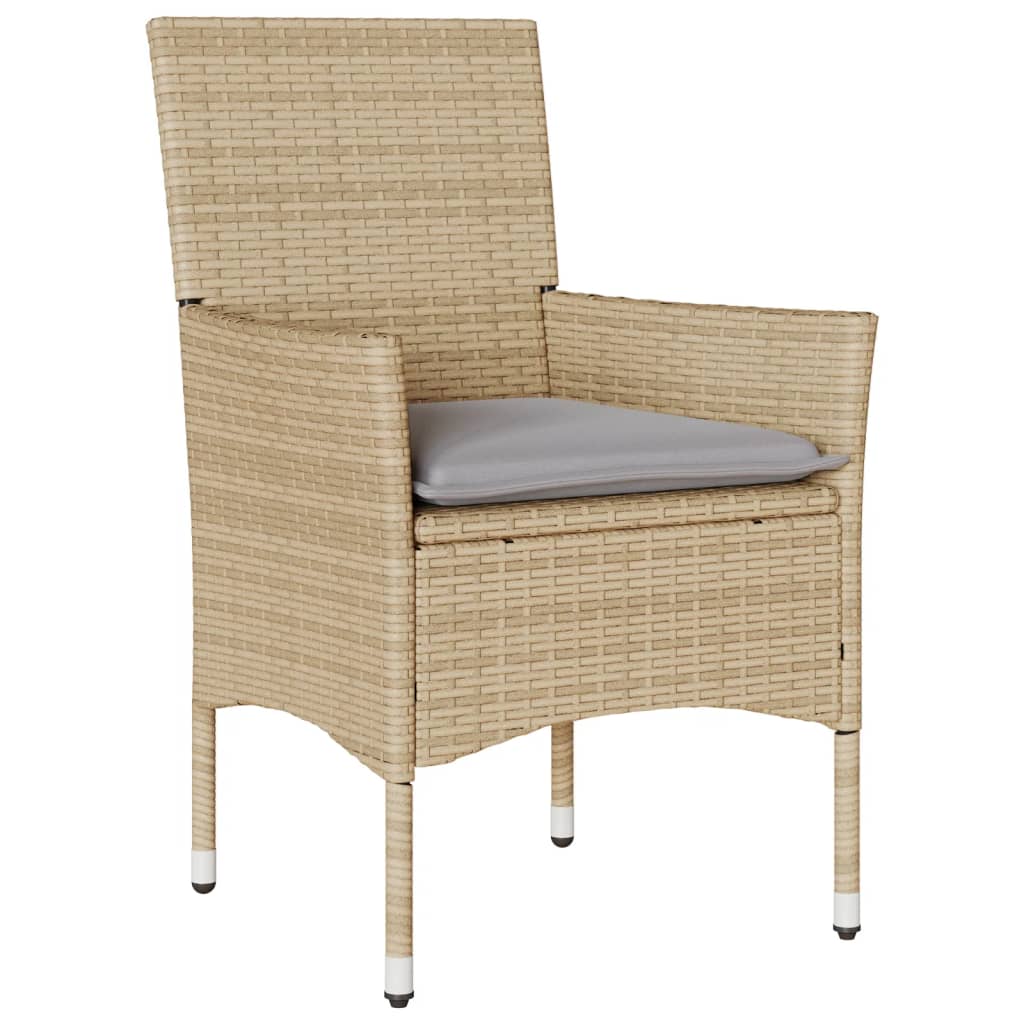 Set Da Bistrò 3 Pz Con Cuscini Beige Polyrattan E Vetro - Image 3