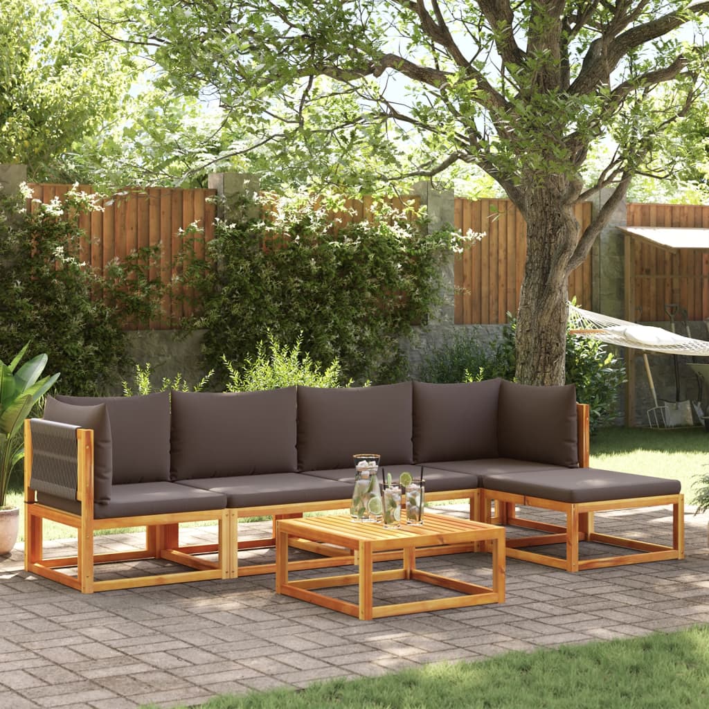 Set Divano Da Giardino 6 Pz Con Cuscini In Massello Di Acacia