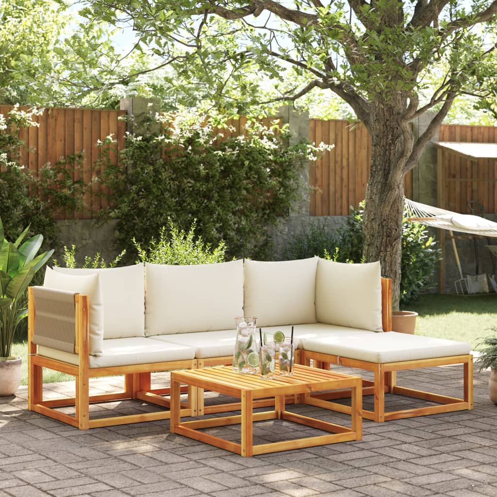 Set Divano Da Giardino 5 Pz Con Cuscini Legno Massello Acacia