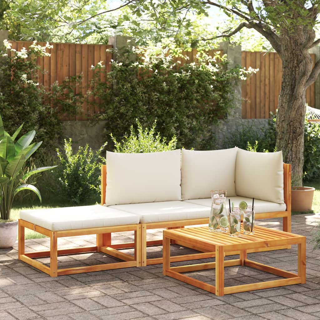 Set Divano Da Giardino 3pz Con Cuscini Legno Massello Di Acacia