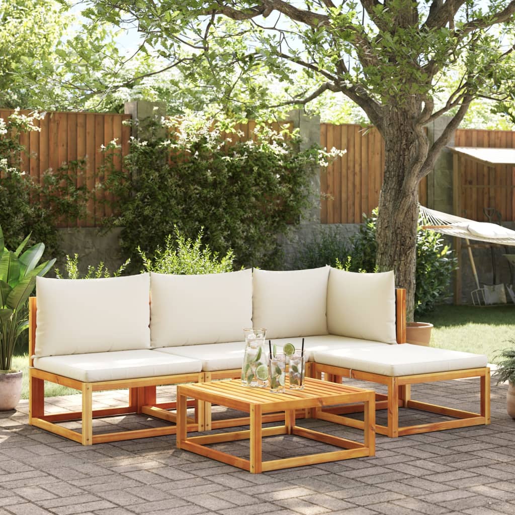 Set Divano Da Giardino 5 Pz Con Cuscini Legno Massello Acacia