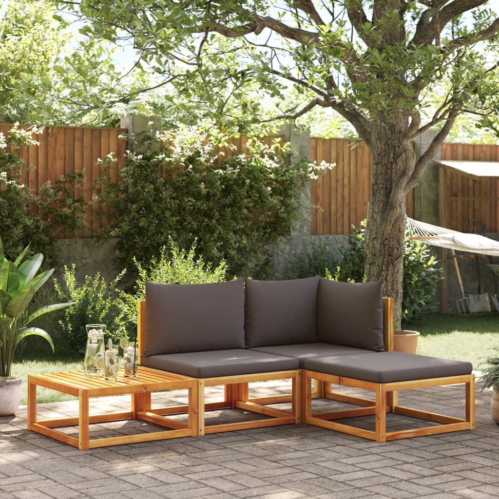 Set Divani Da Giardino 4pz Con Cuscini Legno Massello Di Acacia
