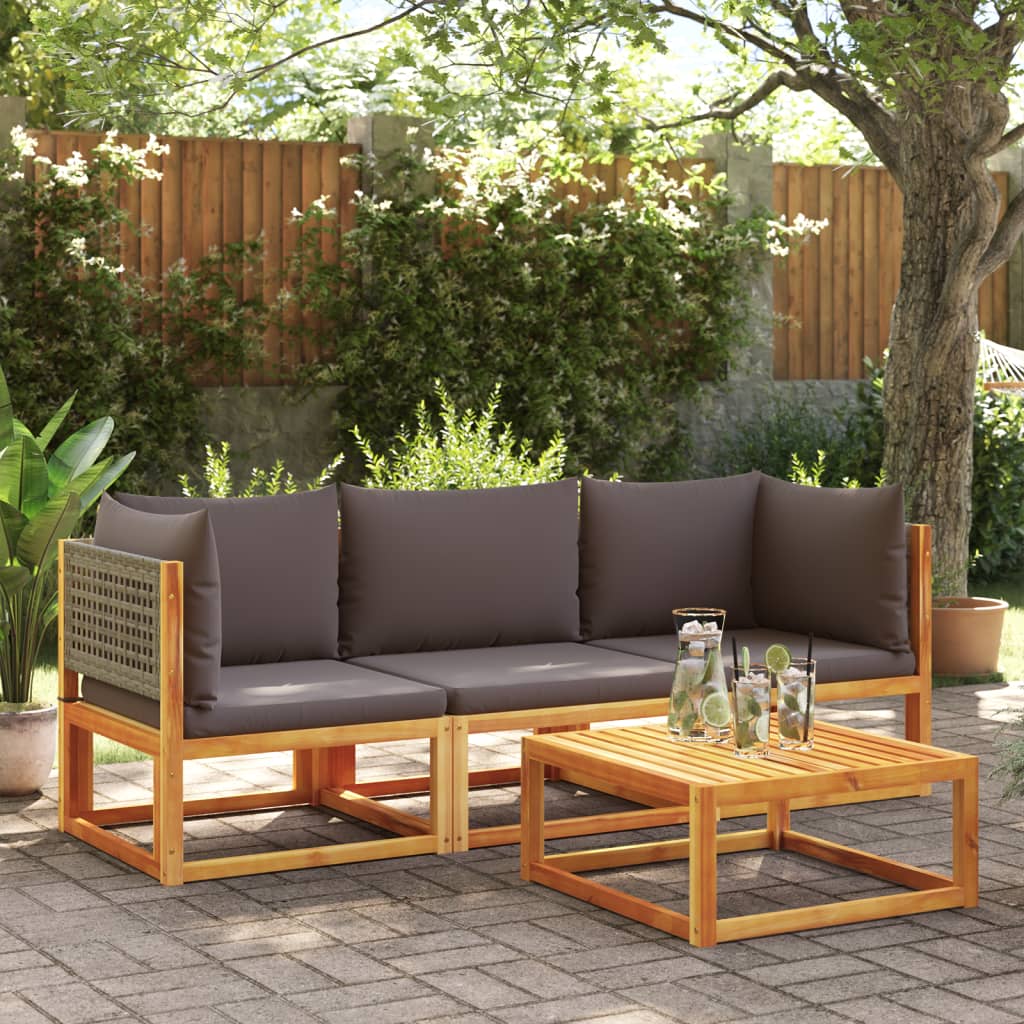Set Divano Da Giardino 3pz Con Cuscini Legno Massello Di Acacia