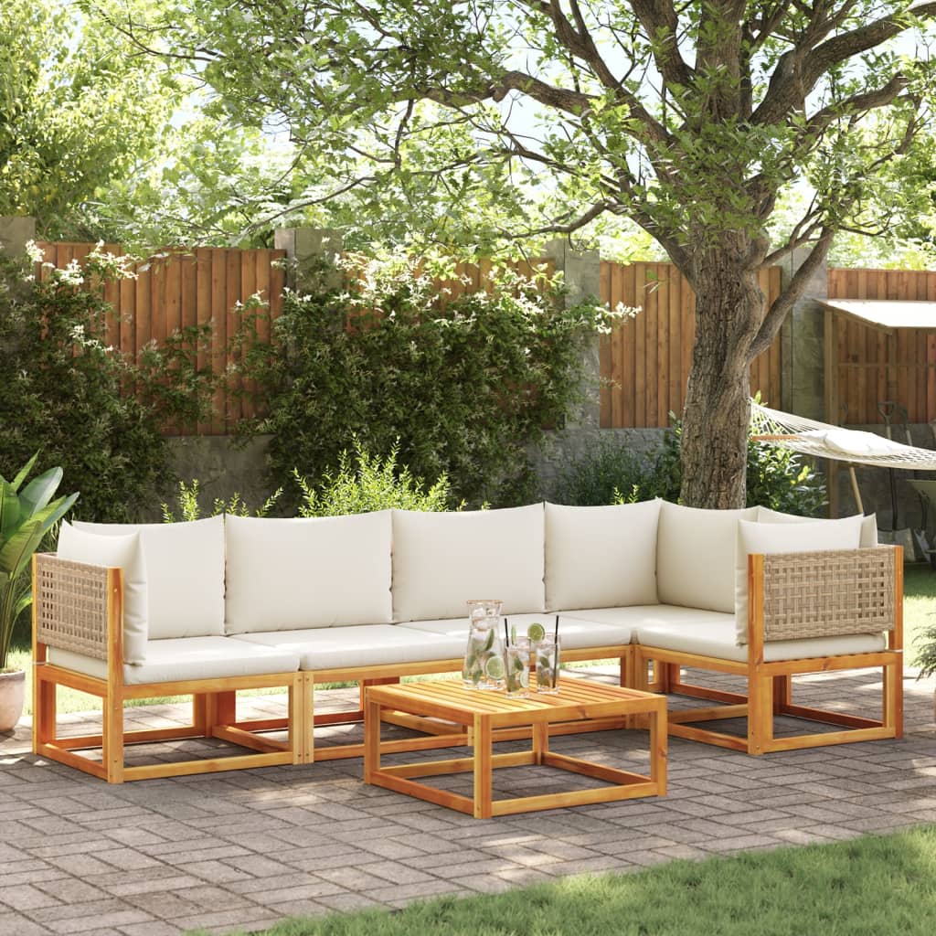 Set Divano Da Giardino 6 Pz Con Cuscini In Massello Di Acacia