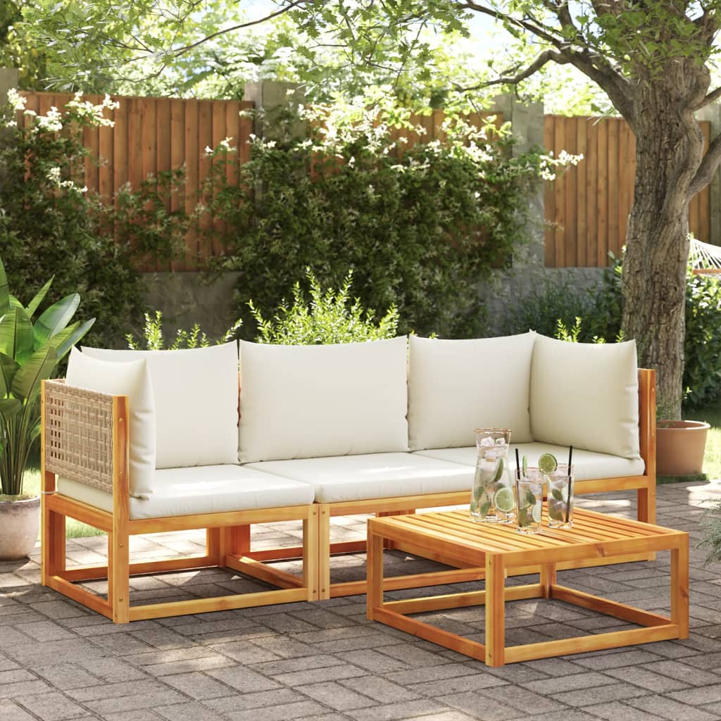 Set Divano Da Giardino 3pz Con Cuscini Legno Massello Di Acacia