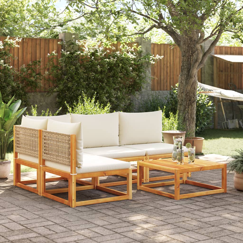Set Divano Da Giardino 5 Pz Con Cuscini Legno Massello Acacia