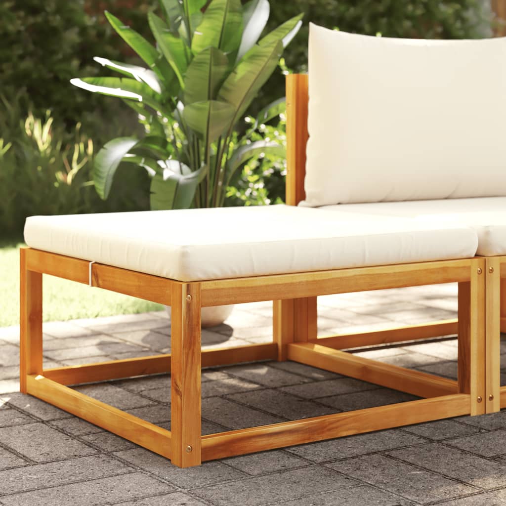 Poggiapiedi Giardino Con Cuscino 65x65x29 Legno Massello Acacia