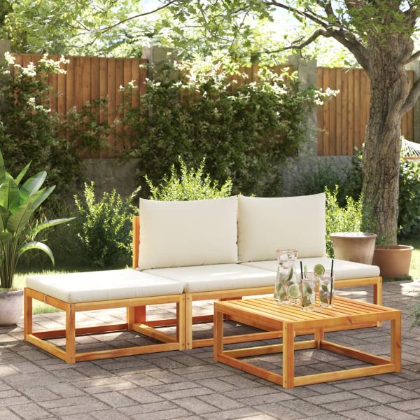 Poggiapiedi Giardino Con Cuscino 65x65x29 Legno Massello Acacia - Image 3
