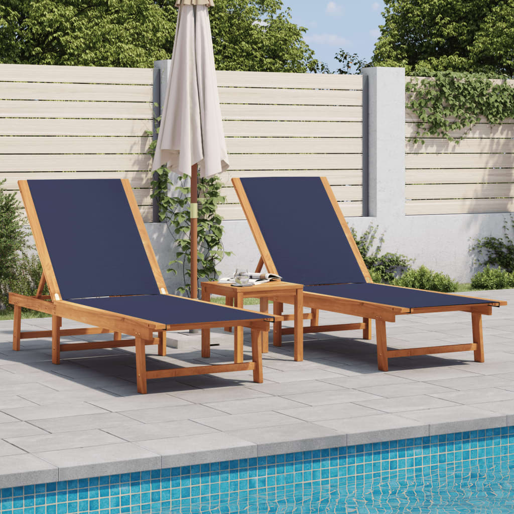 Lettini Prendisole 2 Pz Con Tavolo Blu Legno Acacia E Textilene