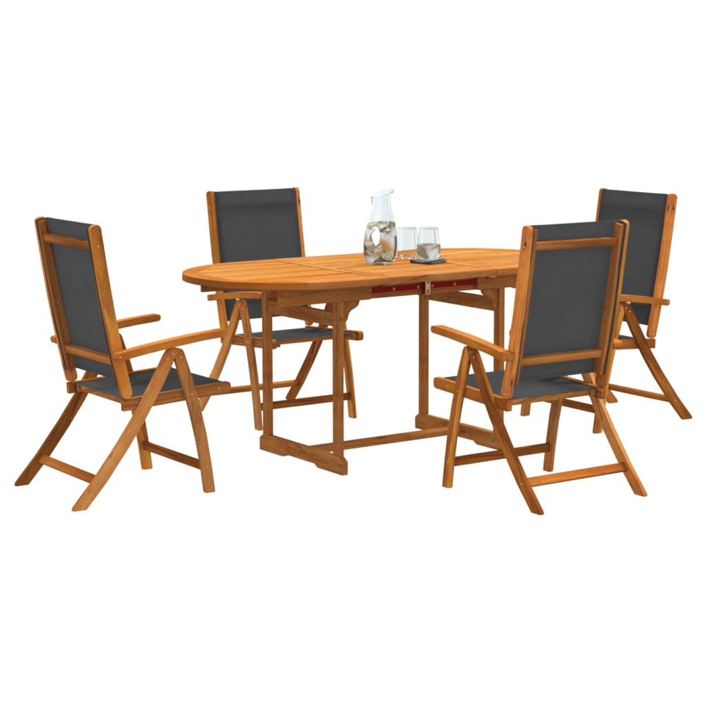 Set Pranzo Da Giardino 5pz Legno Massello Di Acacia E Textilene