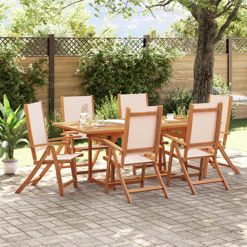 Set Pranzo Da Giardino 7pz Legno Massello Di Acacia E Textilene