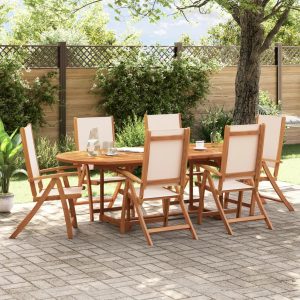 Set Pranzo Da Giardino 7pz Legno Massello Di Acacia E Textilene