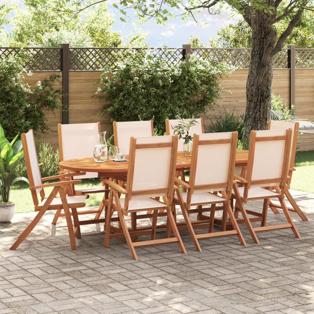 Set Pranzo Da Giardino 9pz Legno Massello Di Acacia E Textilene