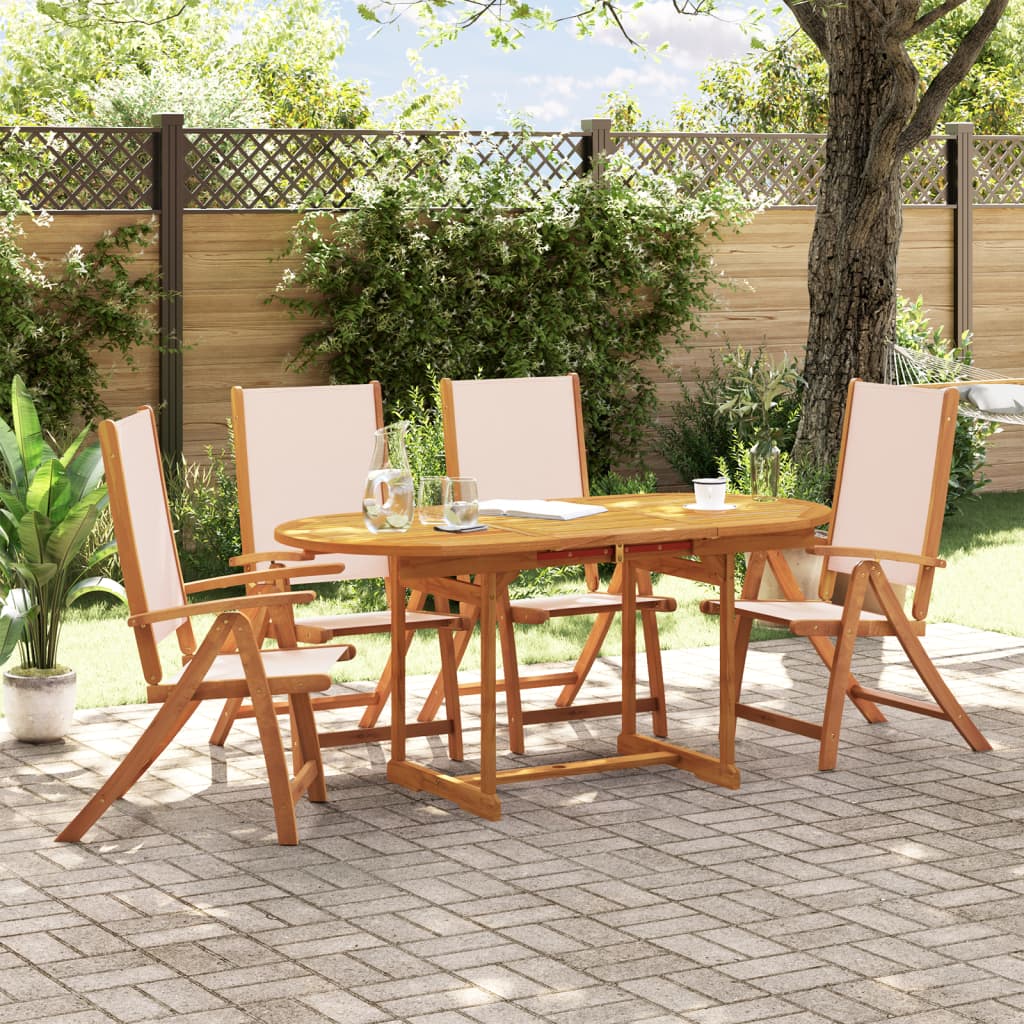 Set Pranzo Da Giardino 5pz Legno Massello Di Acacia E Textilene