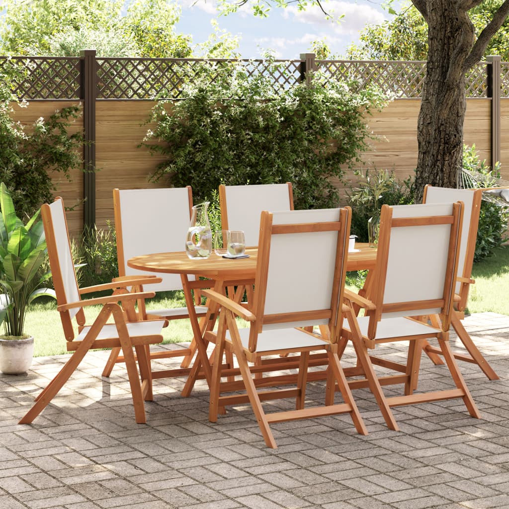 Set Pranzo Da Giardino 7pz Legno Massello Di Acacia E Textilene
