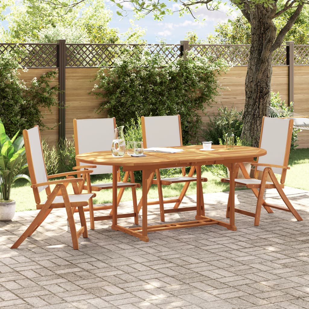 Set Pranzo Da Giardino 5pz Legno Massello Di Acacia E Textilene