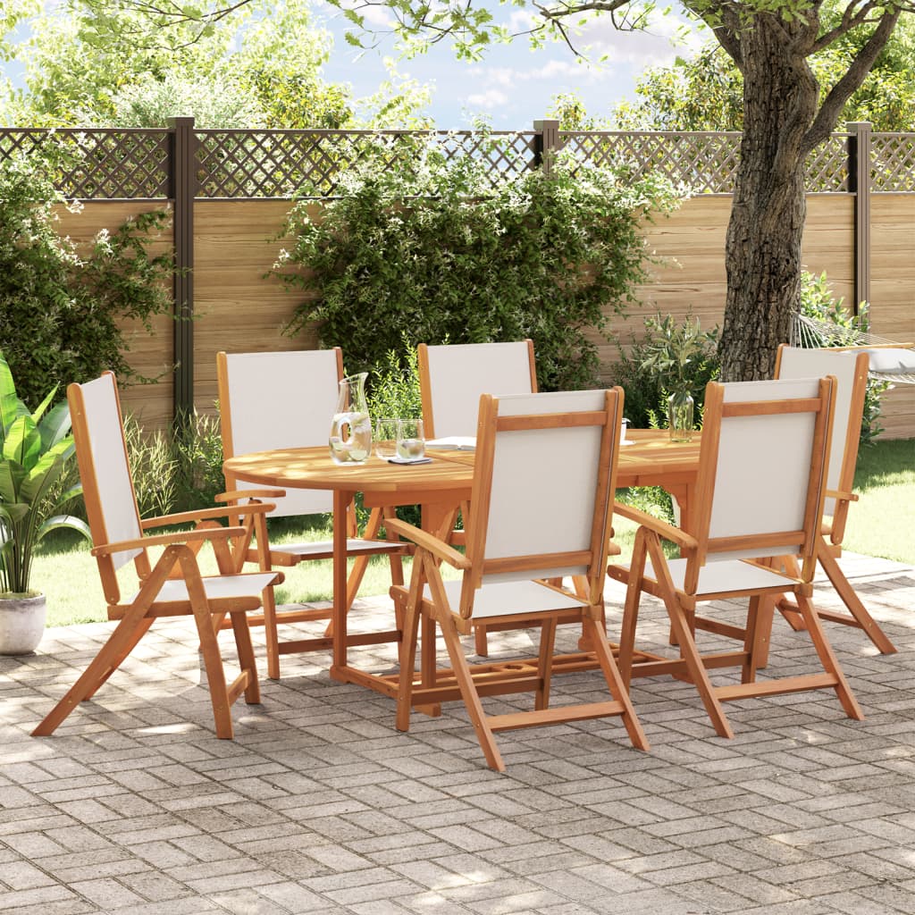 Set Pranzo Da Giardino 7pz Legno Massello Di Acacia E Textilene