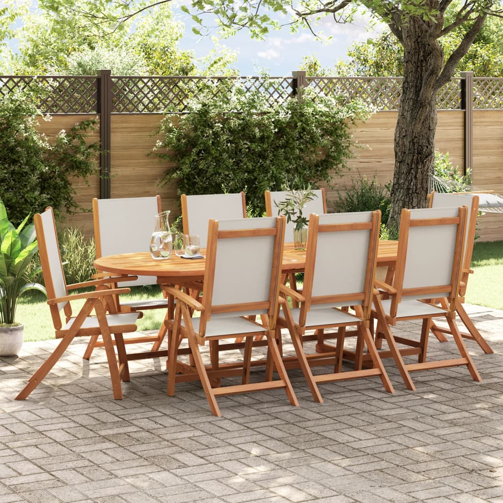 Set Pranzo Da Giardino 9pz Legno Massello Di Acacia E Textilene