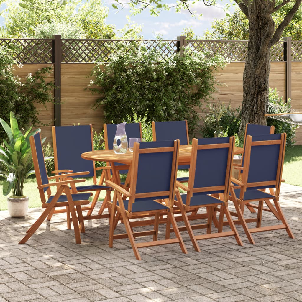 Set Pranzo Da Giardino 9pz Legno Massello Di Acacia E Textilene