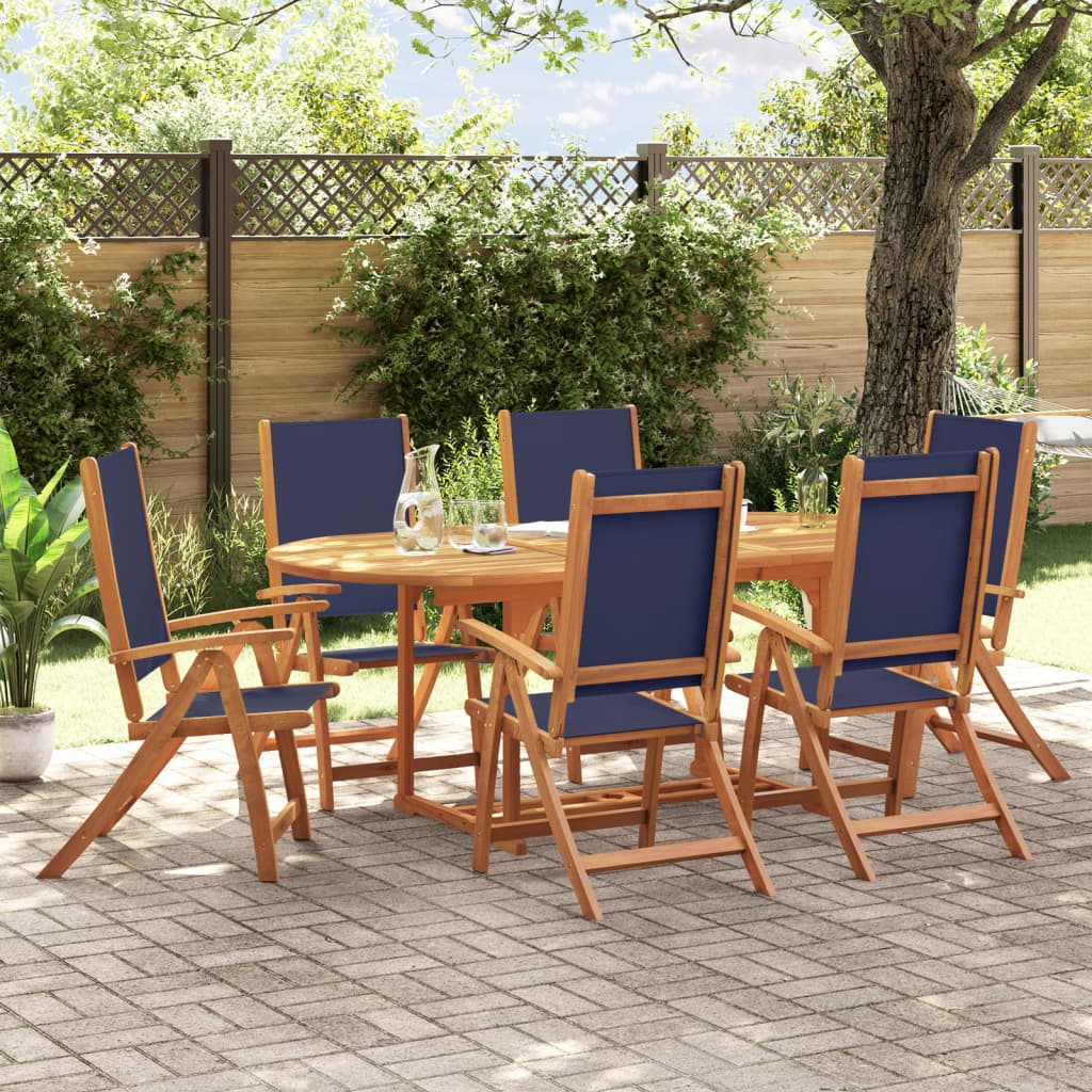 Set Pranzo Da Giardino 7pz Legno Massello Di Acacia E Textilene