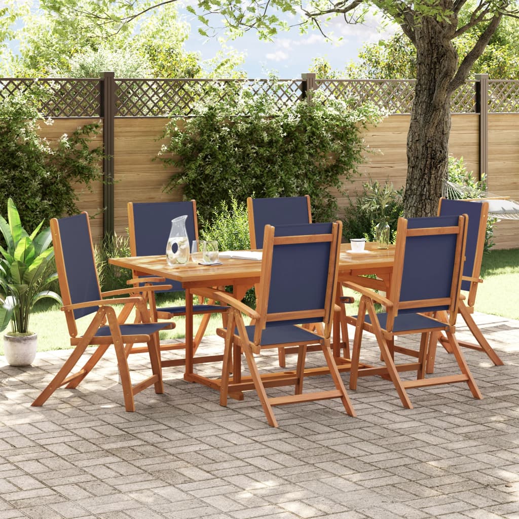 Set Pranzo Da Giardino 7pz Legno Massello Di Acacia E Textilene