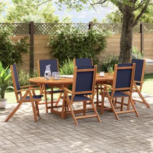 Set Pranzo Da Giardino 7pz Legno Massello Di Acacia E Textilene