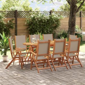 Set Pranzo Da Giardino 9pz Legno Massello Di Acacia E Textilene