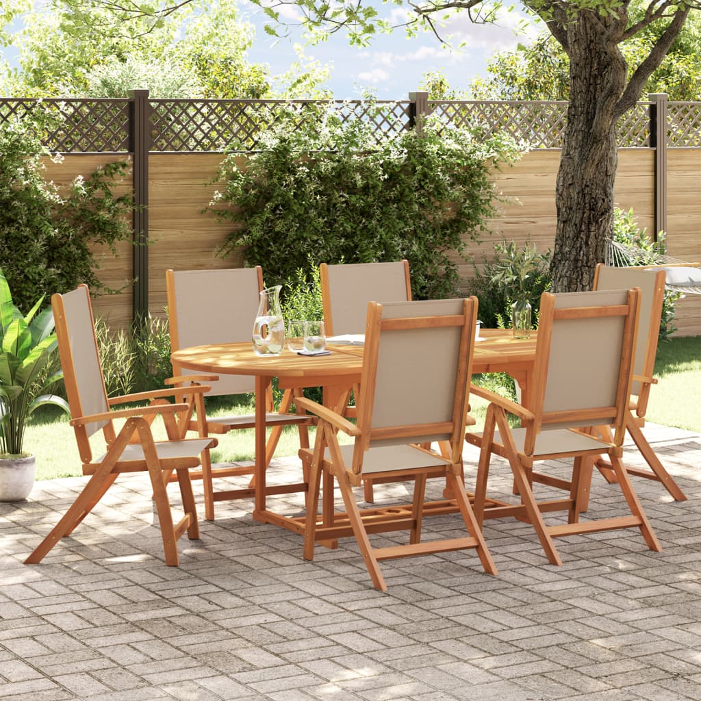 Set Pranzo Da Giardino 7pz Legno Massello Di Acacia E Textilene