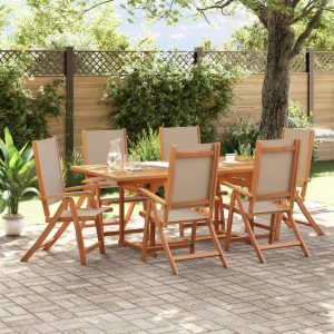 Set Pranzo Da Giardino 7pz Legno Massello Di Acacia E Textilene