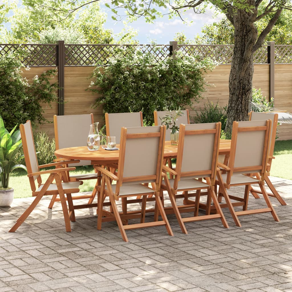 Set Pranzo Da Giardino 9pz Legno Massello Di Acacia E Textilene