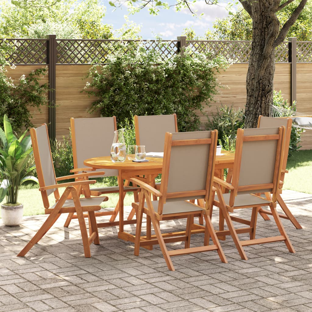 Set Pranzo Da Giardino 7pz Legno Massello Di Acacia E Textilene
