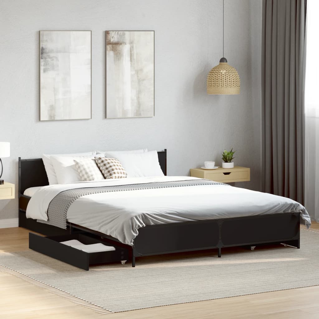 Giroletto Con Cassetti Nero 135x190 Cm In Legno Multistrato