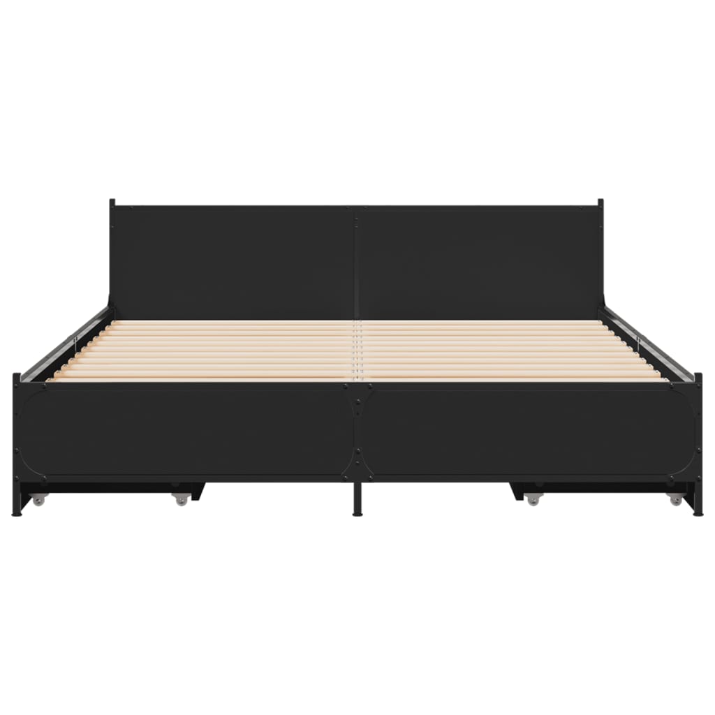 Giroletto Con Cassetti Nero 135x190 Cm In Legno Multistrato - Image 4