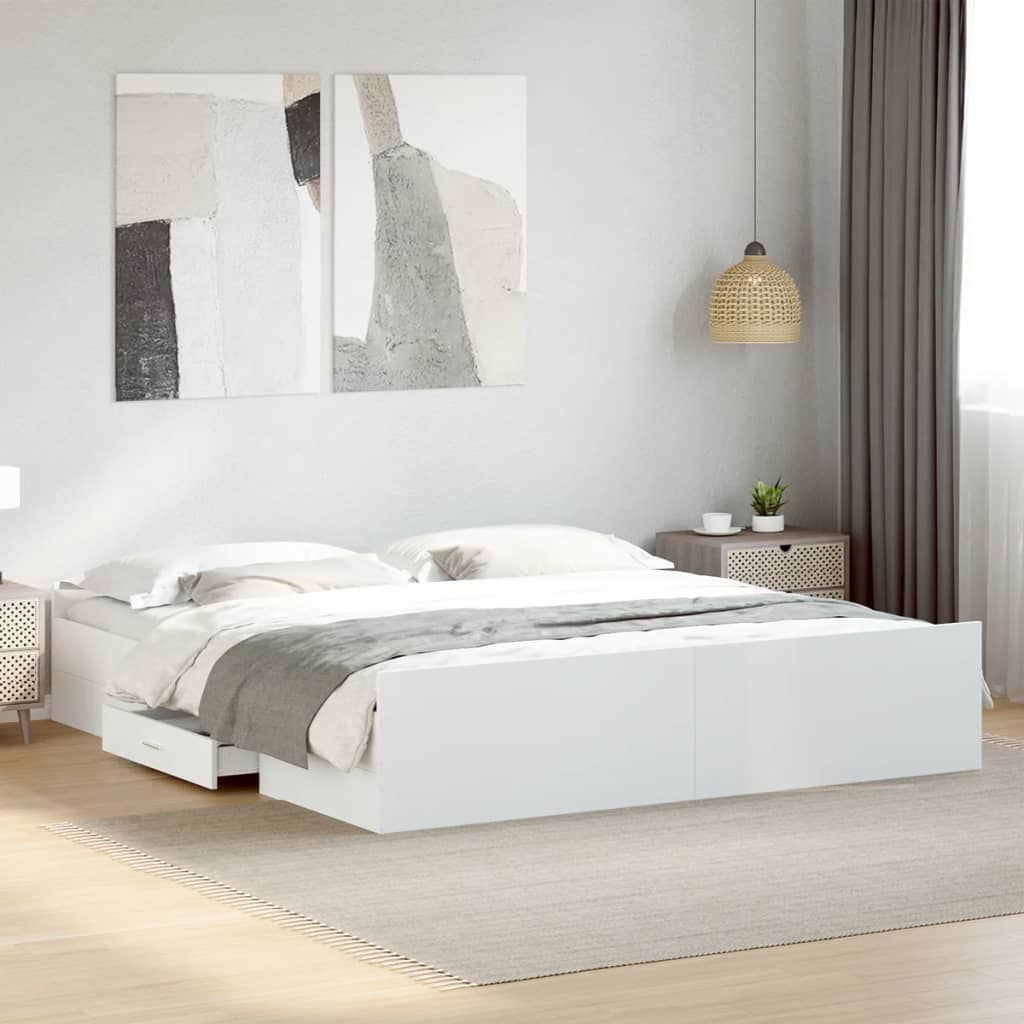 Giroletto Con Cassetti Bianco 200x200 Cm In Legno Multistrato
