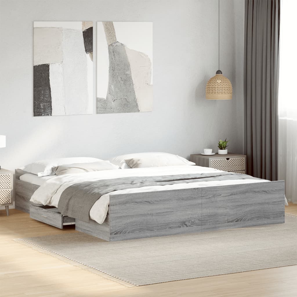 Giroletto Cassetti Grigio Sonoma 180x200 Cm Legno Multistrato