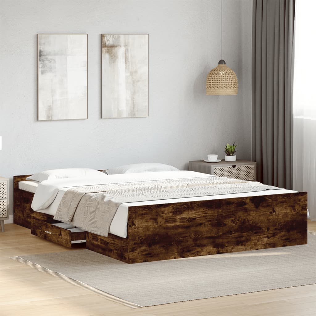 Giroletto Con Cassetti Rovere Fumo 150x200 Cm Legno Multistrato