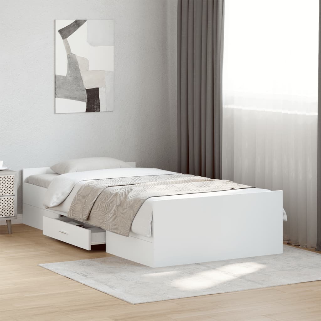 Giroletto Con Cassetti Bianco 90x190 Cm In Legno Multistrato
