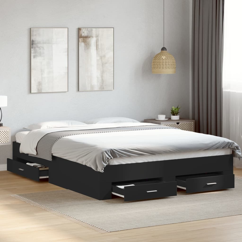 Giroletto Con Cassetti Nero 150x200 Cm In Legno Multistrato